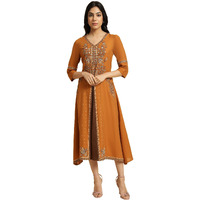 W For Woman Dark Yellow Printed Godget Dress (Size: M)-23Few18159-118737