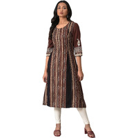 W For Woman Brown Stripe Printed Kurta With Box Pleats (Size: M)-23Few18160-118744
