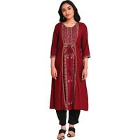 W For Woman Red Mock Layer Printed Kurta_23Few18164-118738_M_10