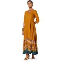 W For Woman Mustard Flared Embroidered Dress (Size: Xs)-23Few18168-118909