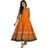 W For Woman Mustard Flared Embroidered Dress (Size: S)-23Few18168-118909