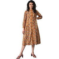 W For Woman Dark Yellow Printed Pleated Shirt Dress_23Few18170-118734_Xl