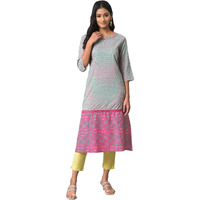 W For Woman Blue And Pink Printed Straight Kurta_22Few17481-121579_Xl