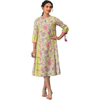 W For Woman Women's Polyester Green Printed Godget Plu Size Summer Dress Calf Length 23Few18426G-119549_Nile