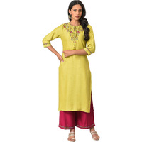 W For Woman Rayon Regular Kurta (23Few18438-218443_Lime Green_S)_8