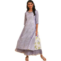W For Woman Women's Polyester Purple Kota Layered Printed Regular Fit Kurta_23Few18445-218452_Xs