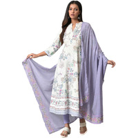 W For Woman Women Purple Cotton Floral Printed Dupatta, Free Size_Wfs