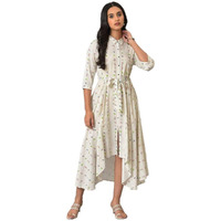 W For Woman Women's Viscose Ecru Printed Summer Shirt Dress Knee-Length (23Few18908-120293 14)