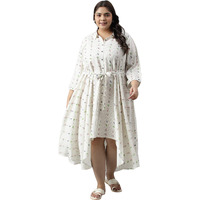 W For Woman Ecru Printed Summer Plus Size Shirt Dress_23Few18908G-120293_4Xl