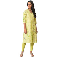 W Light Green Floral Printed Regular Kurta For Women
