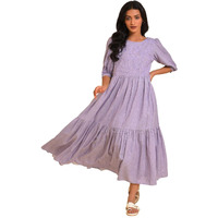 W For Woman Light Purple Embroidered Tiered Chambray Dress (Size: S)-23Few18826-830226