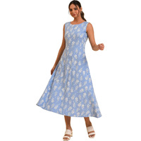 W For Woman Light Blue Printed Cotton Vacation Dress (Size: M)-23Few18885-810411