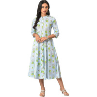 W For Woman Cotton Blue Floral Printes Summer Shirt Dress Calf Length 23Few18932-120275_Cool_18