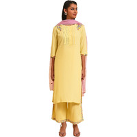 W For Woman Light Yellow Embroidered Plus Size Kurta Set (Size: 5Xl)-23Fews18934G-218039