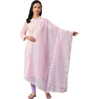 W For Woman Polyester Women Lilac Kota Dupatta Wit Lace Border, Free Size