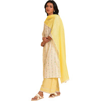 W For Woman Women Light Yellow Kota Dupatta With Lace, Free Size