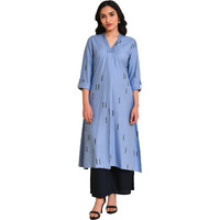 W For Woman Blue V-Neck Summer Kurta_23Few18709-120118_S
