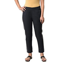 W For Woman Black Parallel Pants With Side Embroidery_23Few62280-218848_L