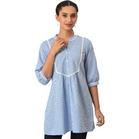 Aurelia Blue Striped Cotton Regular Kurti For Women