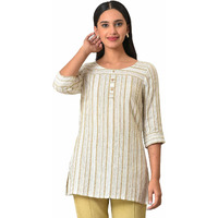 Aurelia Women's Rayon Solid Regular Beige Yarn-Dyed Kurti (23Fea30322-704120