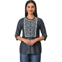 Aurelia Women's Lyocell Solid Regular Kurti (23Fea30315-704093_Blue