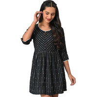 Aurelia Women's Rayon Solid Regular Black Dobby Fit And Flare Kurti (23Fea30317-701933
