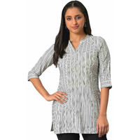 White Striped Collar Band With V-Slit Kurti
