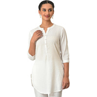 Aurelia White Textured Cotton Rayon Blend Regular Kurti For Women