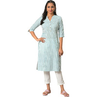 Aurelia Green Vertical Striped Cotton Regular Kurta