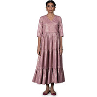 W For Woman Women's Polyester Light Purple Gold Printed Mock Angrakha Dress Maxi (22Auw19325-121621_Zephyr_Xs)