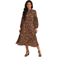 W For Woman Women's Polyester Bright Multi-Coloured Floral Print Dress Calf Length (23Few18816-810316 Multicolored_10)