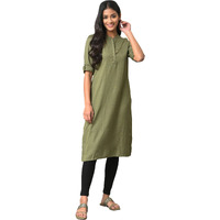 Aurelia Green Rayon-Blend Solid Regular Kurta For Women