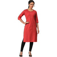 Aurelia Women's Red Solid Cotton Blend Regular Kurta
