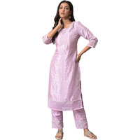 W For Woman Light Purple Embroidered Glitter Straight Long Kurta