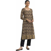 W For Woman Women's Viscose Regular (Kurta_Light Taupe_S)