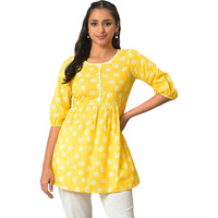 Aurelia Women's Cotton Loose Yellow Floral Printed Short Kurti (23Fea30331-506691