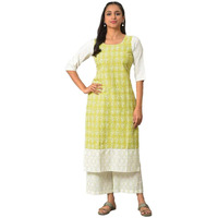 Aurelia Green Floral Printed Cotton Kurta And Trousers Set For Women