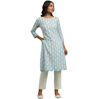 W For Woman Blue Hand Block Print Kurta_23Maf11655-910688_2Xl