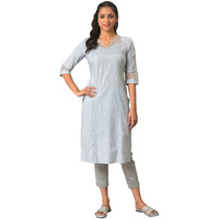 Aurelia Blue Solid Sequin Cotton Regular Kurta