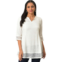 Aurelia Women's Solid Loose White Rayon Texutured Kurti (23Fea30324-602408