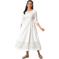 White Flared Printed Modern Ethnic Dress