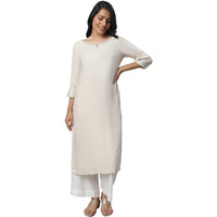 Aurelia Beige Solid Straight Long Kurta With Lace
