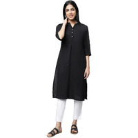 Aurelia Black Solid Cotton-Rayon Blend Regular Kurta For Women