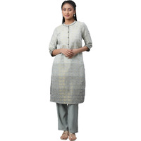 Aurelia Women Grey Cotton Blend Yarn Dyed Kurta (23Fea12668-704137-L)