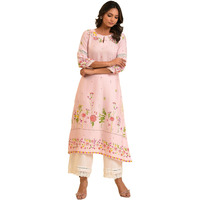 W For Woman Light Pink Floral Printed Summer Kurta (Size: 2Xl)-23Few18930-120261