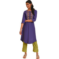 W For Woman Purple Embroidered Straight Kurta_23Few18444-217166_Xs