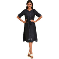 W For Woman Women's Rayon Dark Blue Embroidered A-Libe Western Dress Calf Length 23Few19297-219227_Midnight