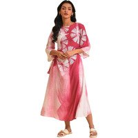 W For Woman Women's Viscose Pink Graphic Print Casual Dress Calf Length 23Few18767-120823_Very Berry
