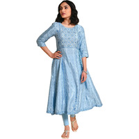 W For Woman Blue Sequined Shantung Kurta (Size: S)-23Few18656-119830