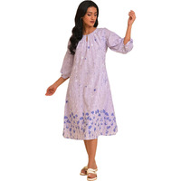 W For Woman Ecru Floral Printed Cotton A-Line Dress With Thread Embroidery